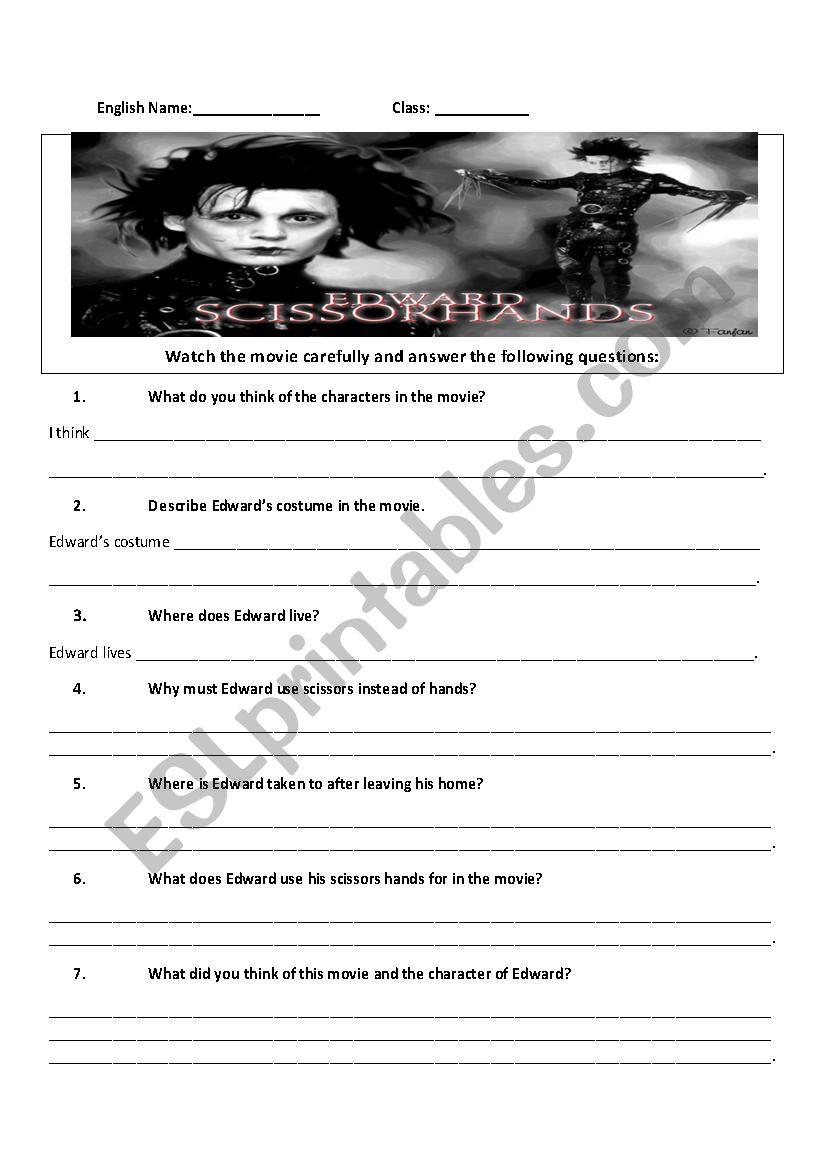 Edward Scissorhands worksheet