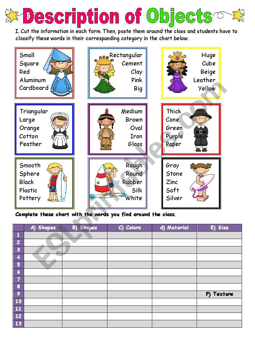 Description of Objects (With answers) 