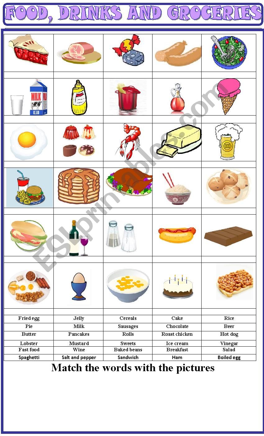 Food , drinks and groceries:matching exercise