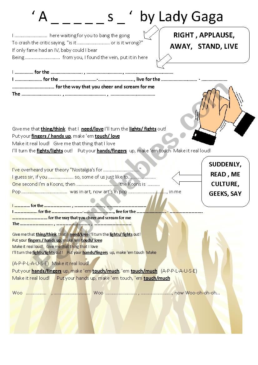 Applause Lady Gaga worksheet