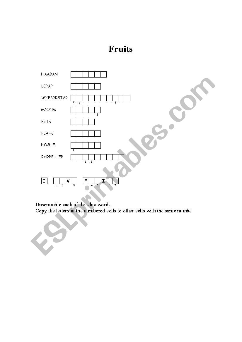 Fruits worksheet