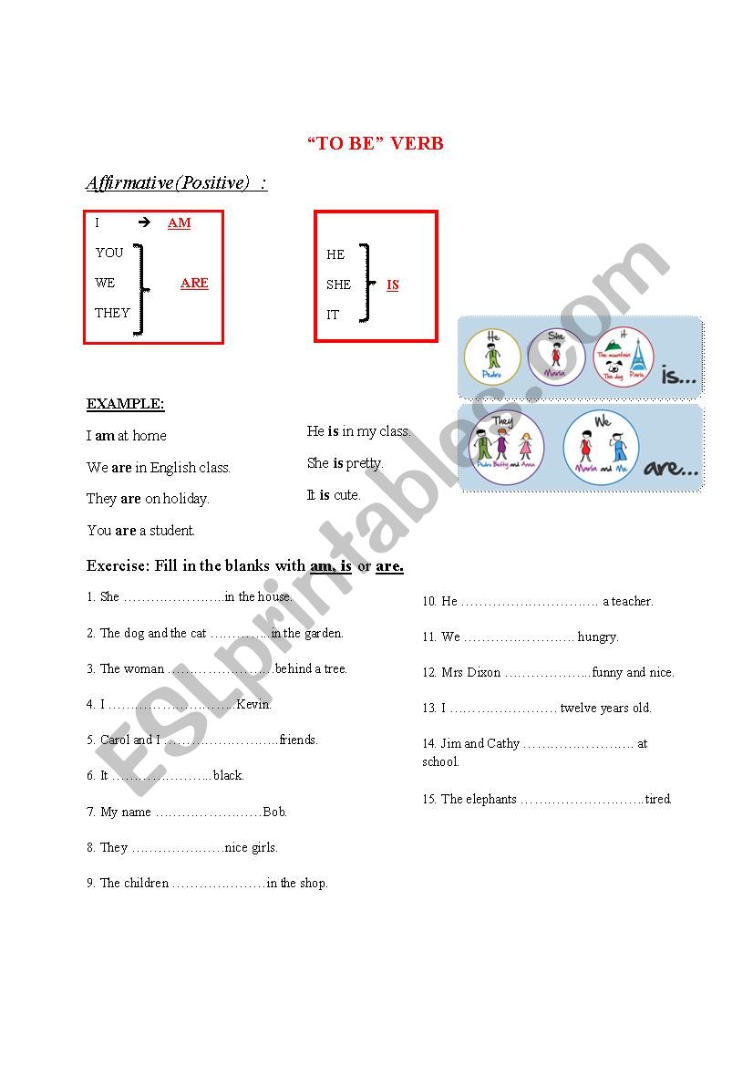 verb to be affirmative worksheet