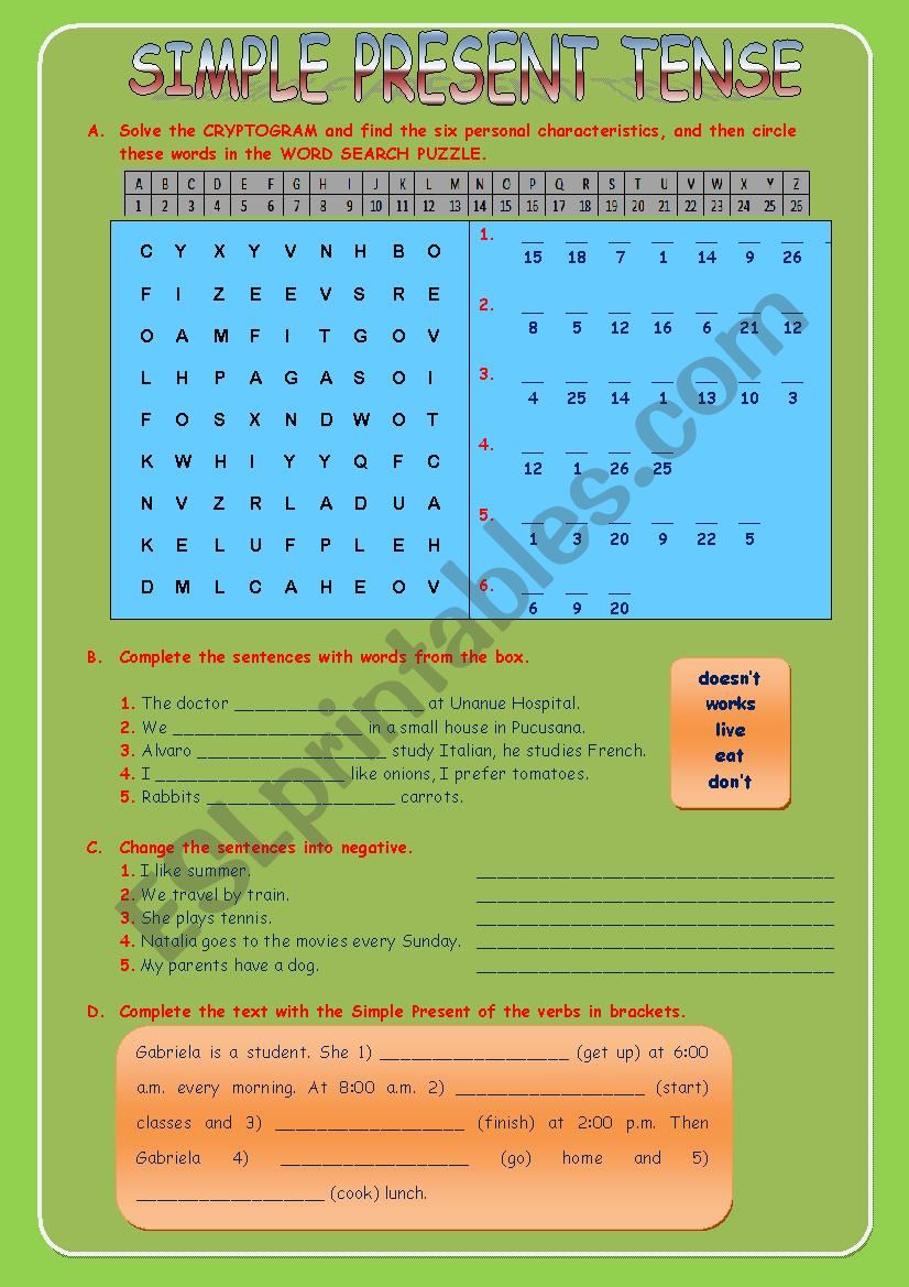 Simple Present Tense - Part 2 worksheet