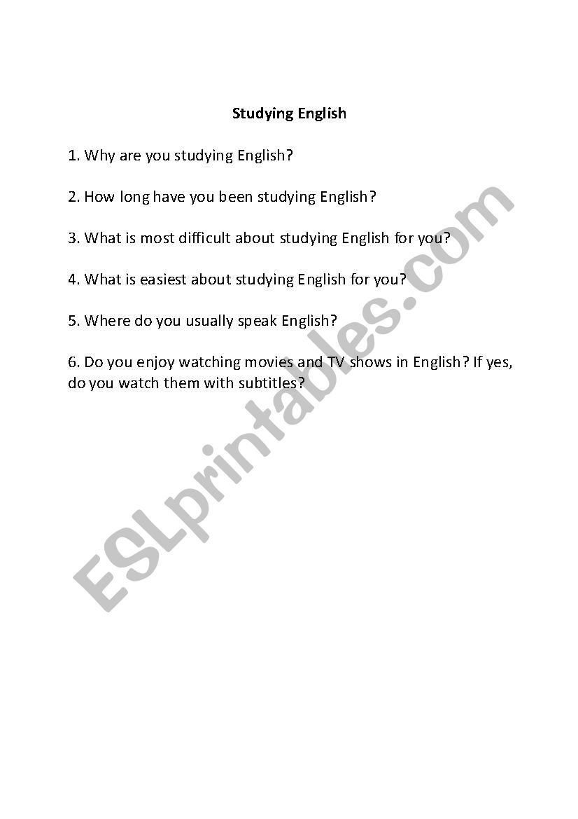 Studying English questions worksheet