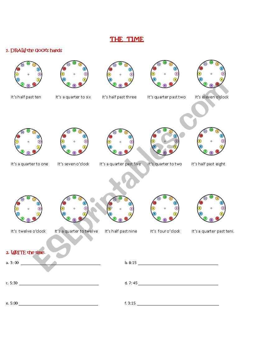 Time exercise worksheet