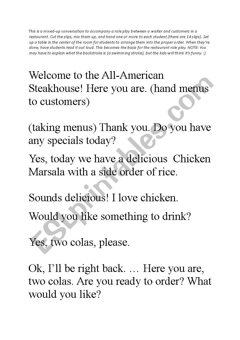Restaurant Mixed-Up Conversation