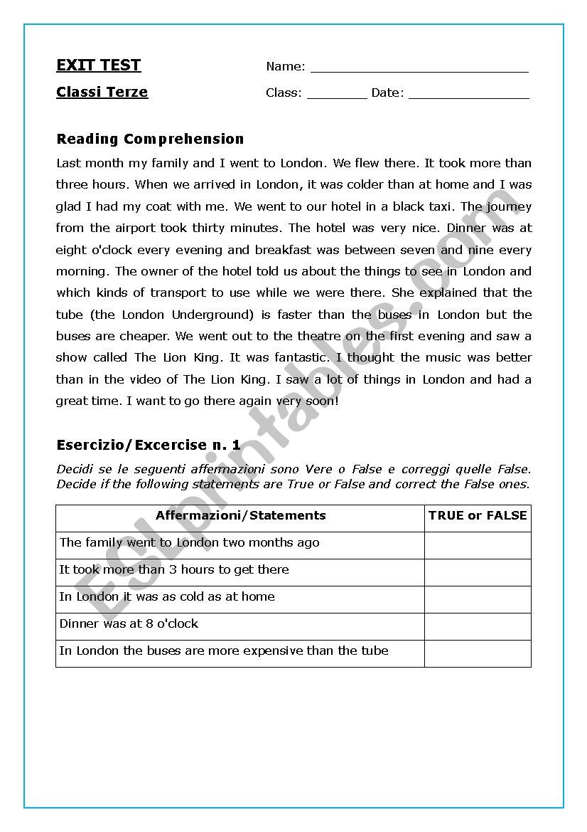 A trip to London worksheet