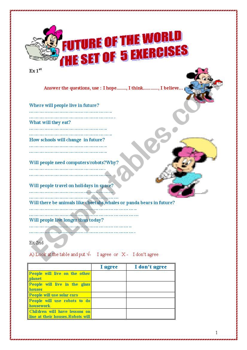  FUTURE SIMPLE  TENSE  3 PAGES OF EXERCISES 
