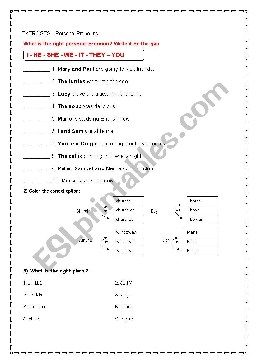 Personal pronouns worksheet