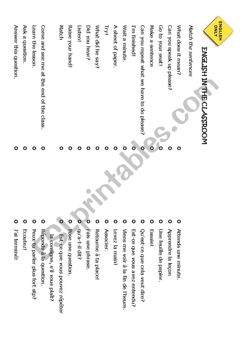 Classroom English worksheet