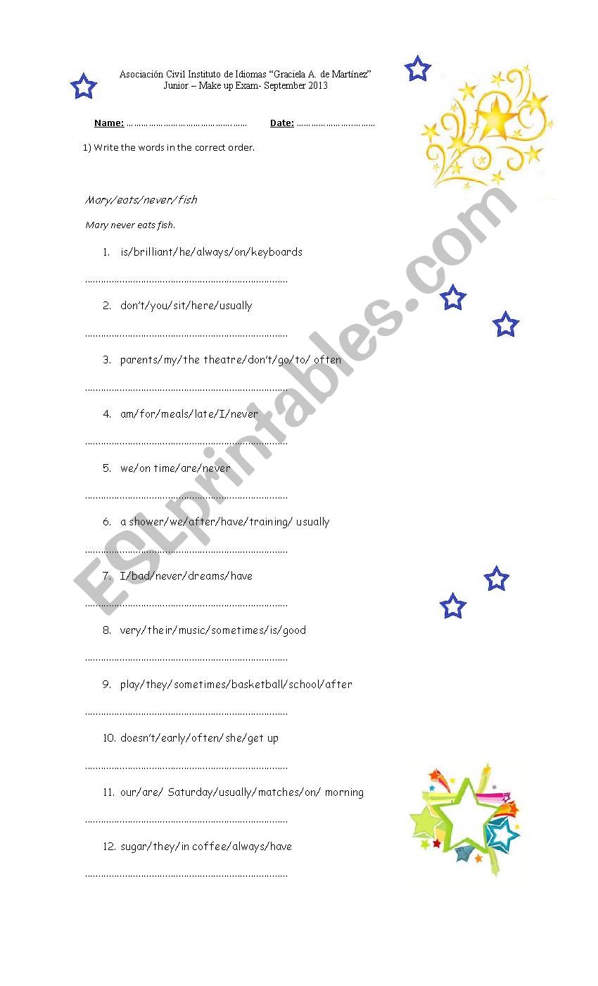 MAKE UP TERM EXAM worksheet