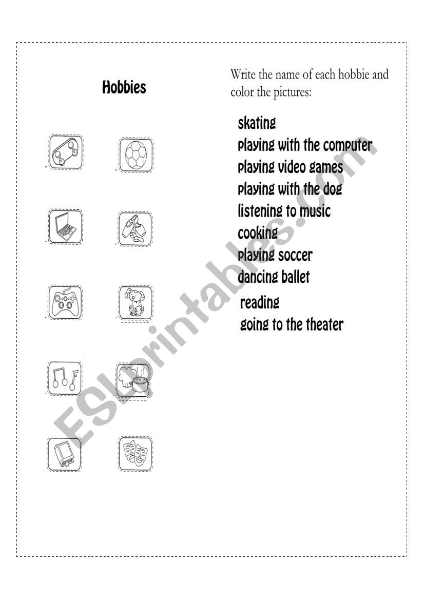 Hobbies worksheet