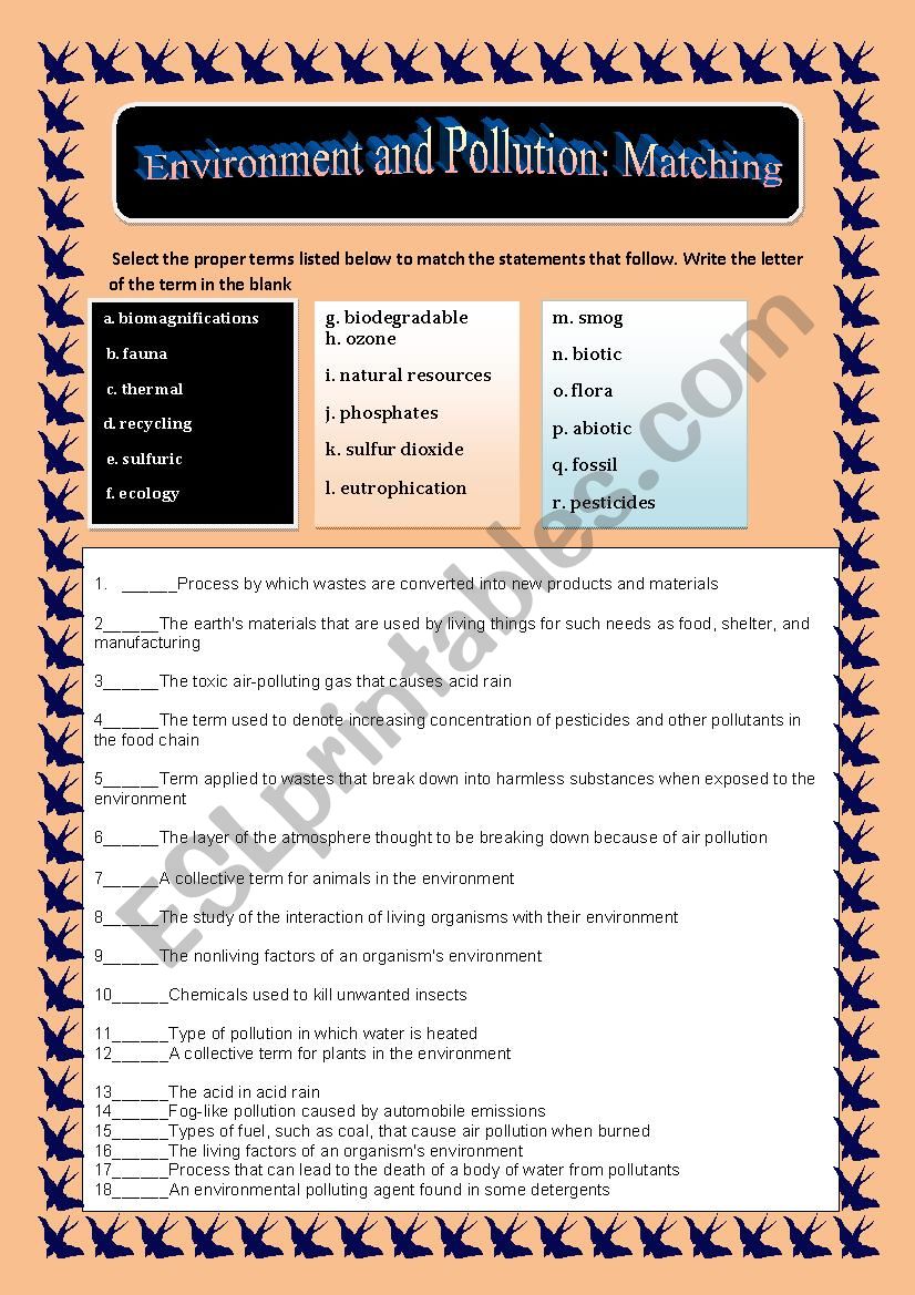 POLLUTION worksheet