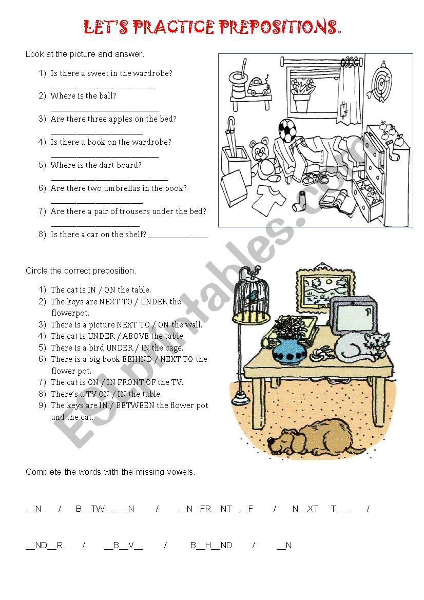 PREPOSITION OF PLACE worksheet