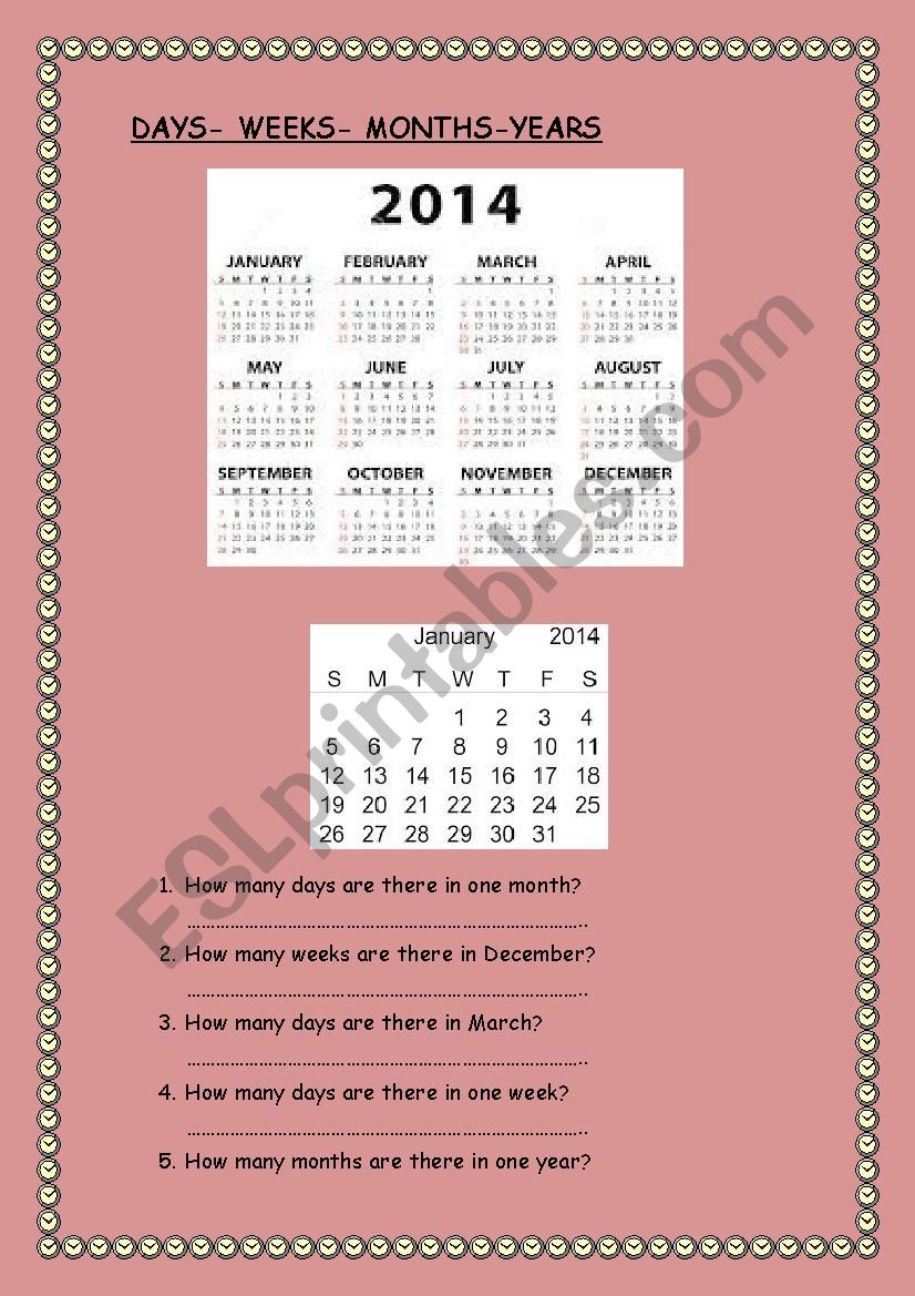 STUDY A CALENDAR worksheet