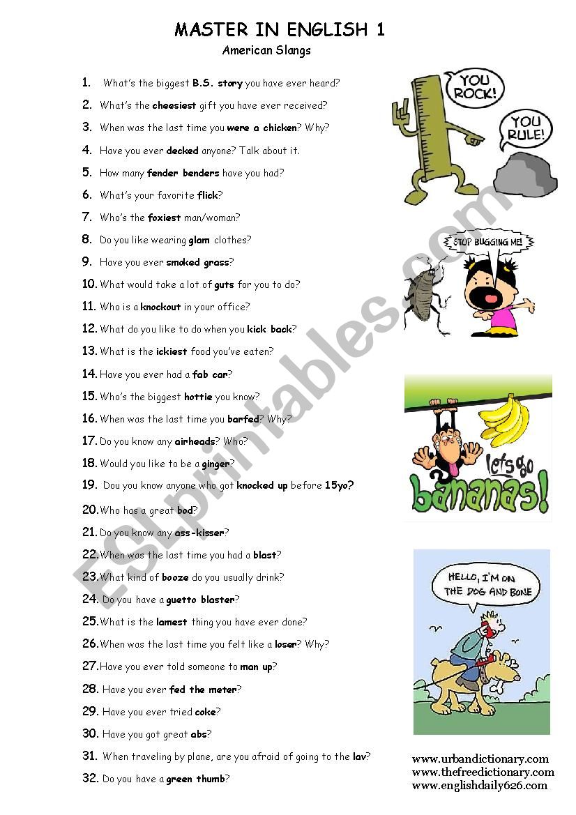 American slangs  worksheet