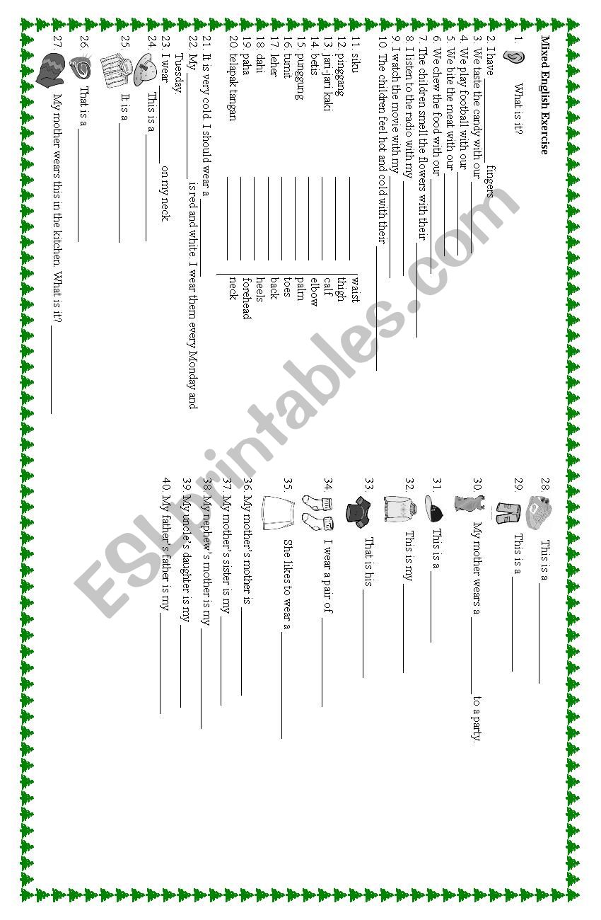 Mixed English Exercise worksheet