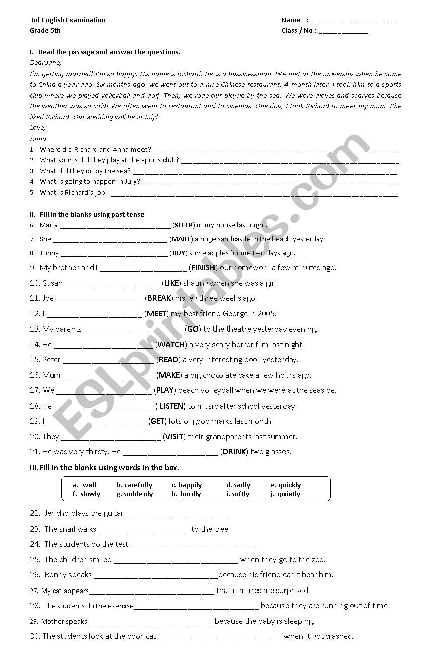 English Test worksheet