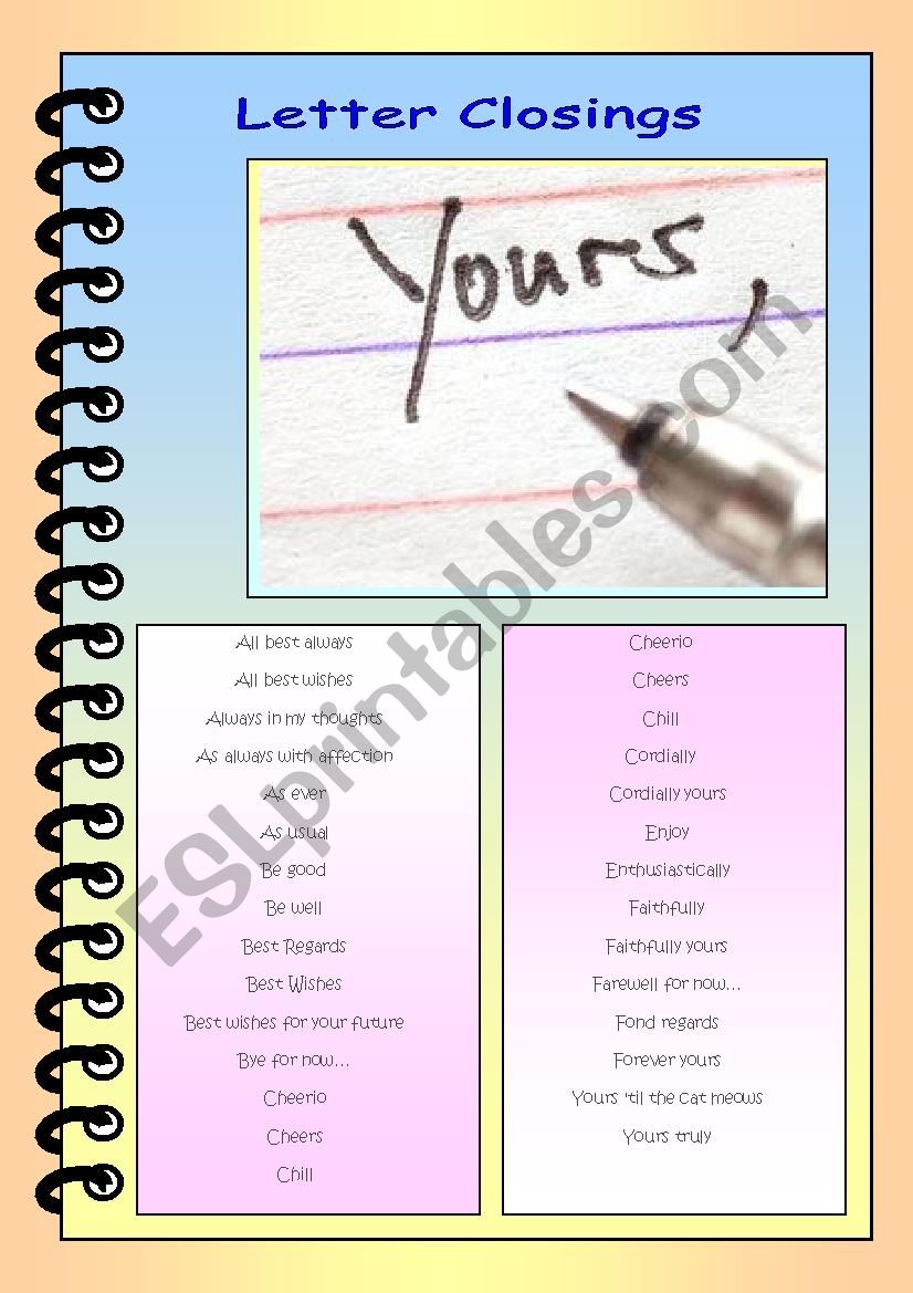 Letter Closings worksheet