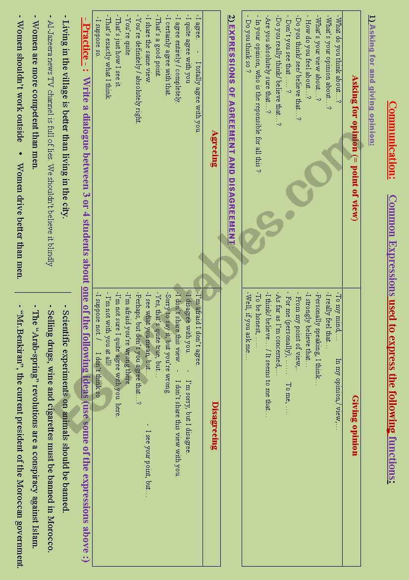 Communicative functions: How to express opinion & what to say when agreeing or disagreeing + practice!