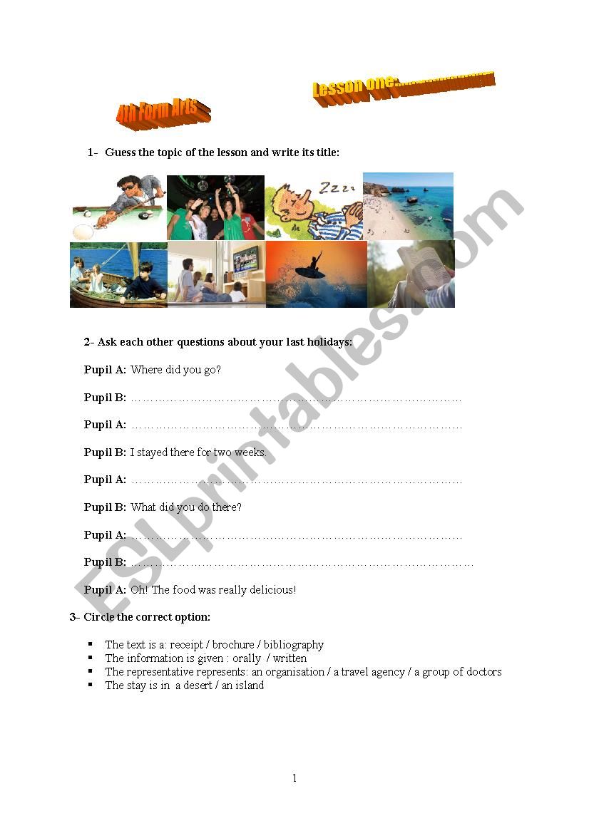 Holidaying  worksheet