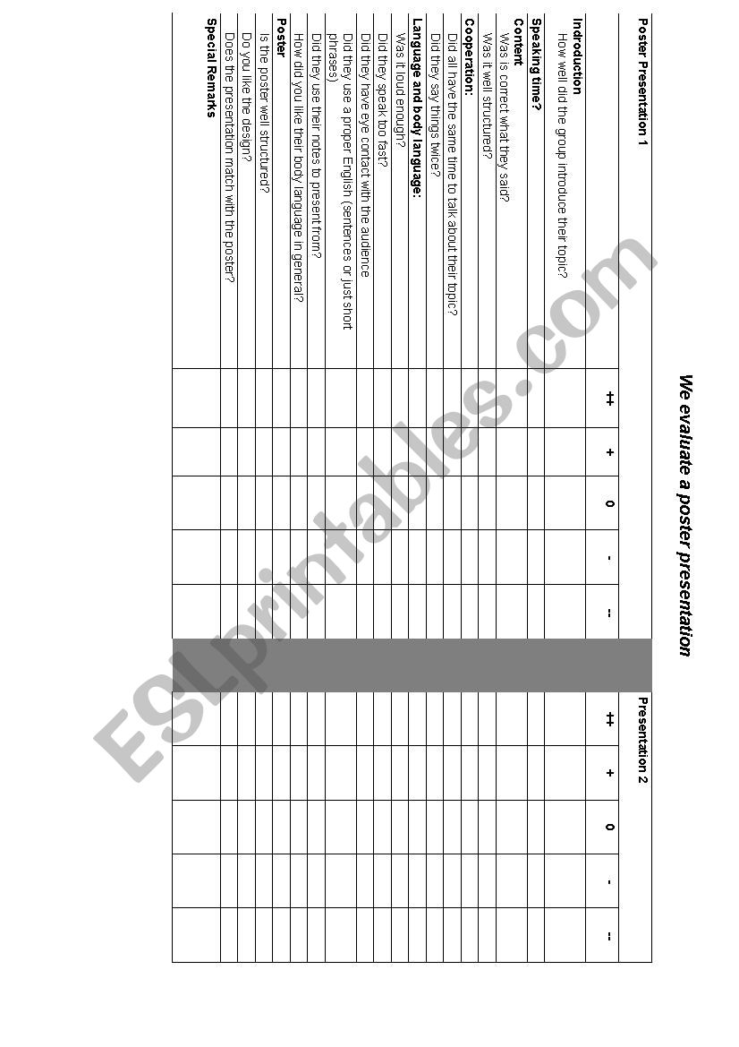 Feedback sheet for poster presentations