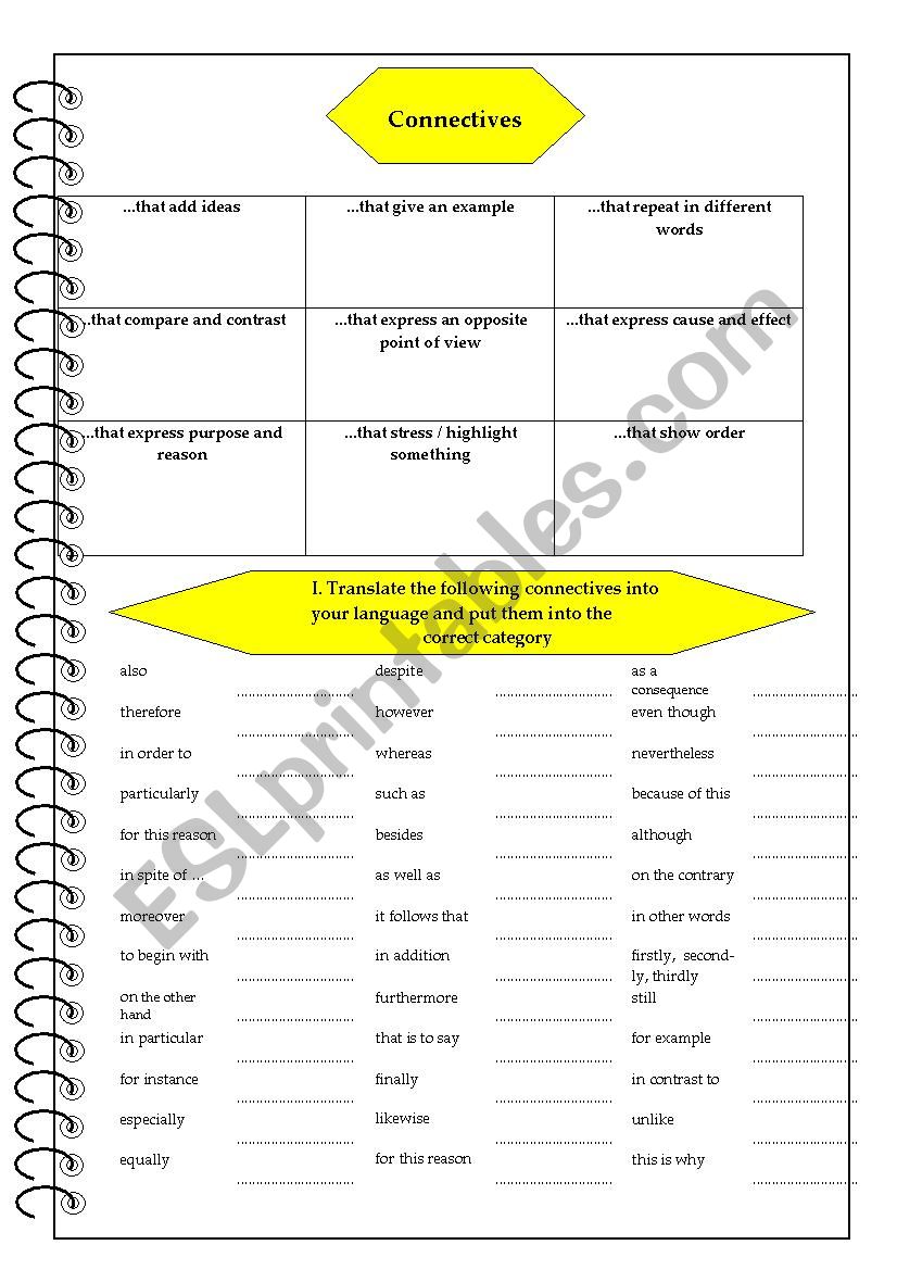 Connectives PLUS EXERCISES  worksheet