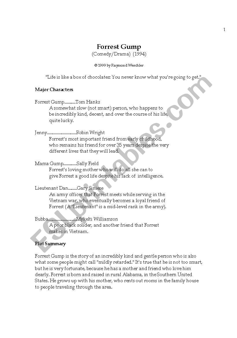 forest gump worksheet