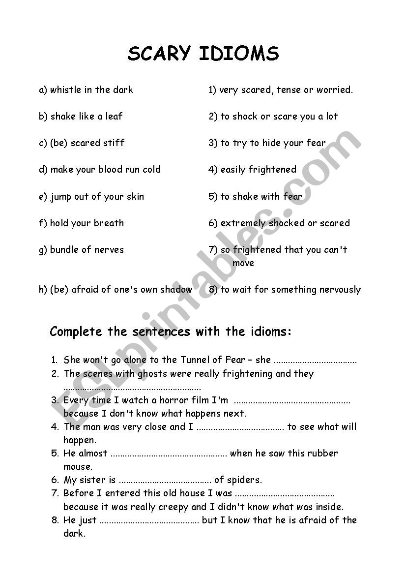 scary idioms worksheet