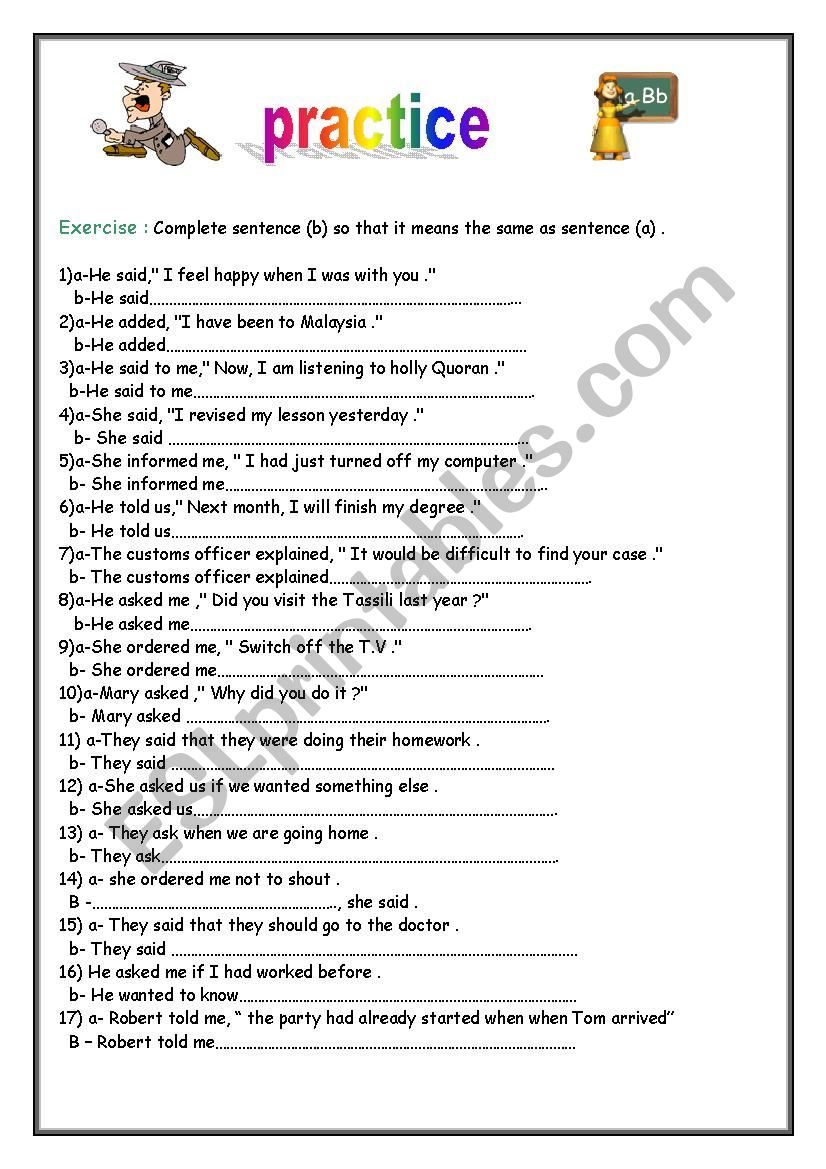 reported speech 2  worksheet