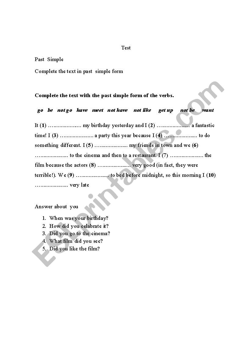 past simple and past contuous test