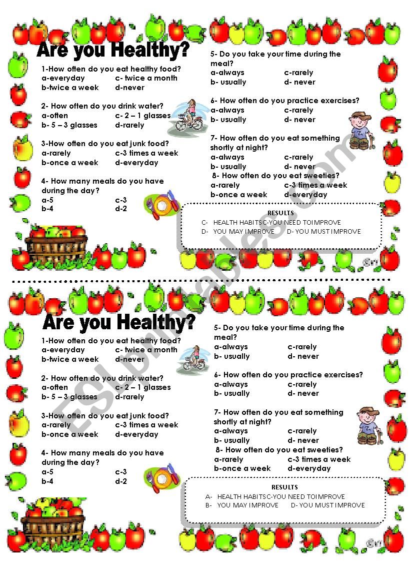 HEALTH HABITS - QUIZ worksheet