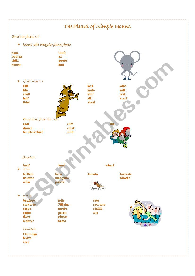 The plural of simple nouns worksheet