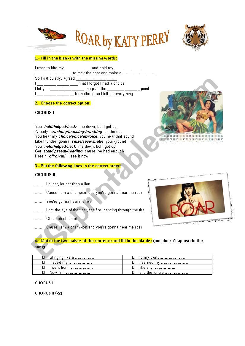 ROAR by KATY PERRY worksheet