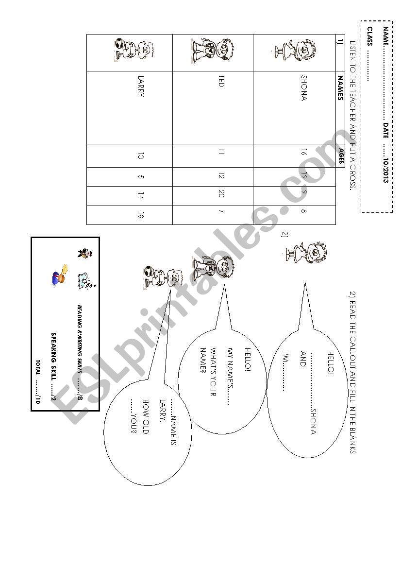 how old are you? test. worksheet