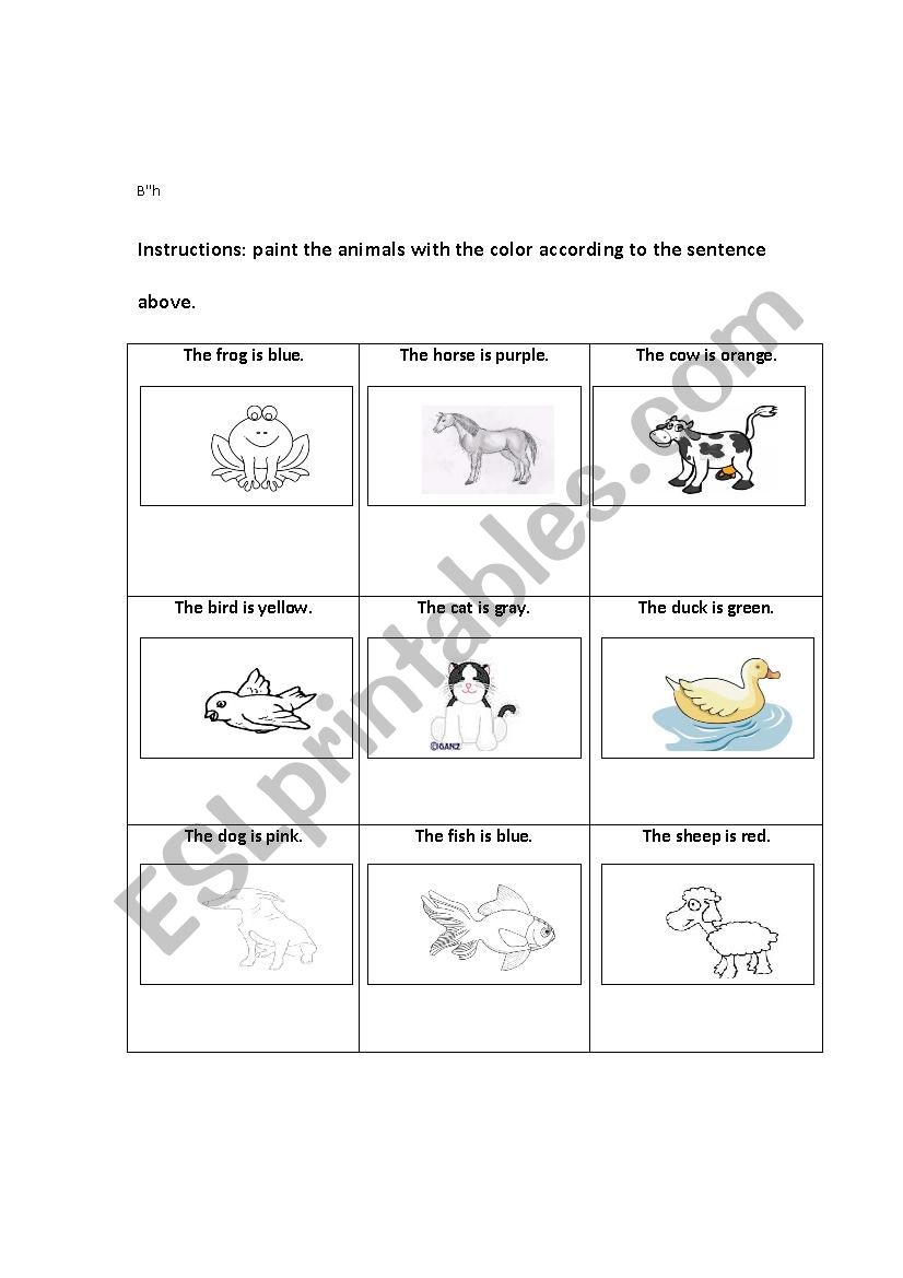 animals and colors worksheet