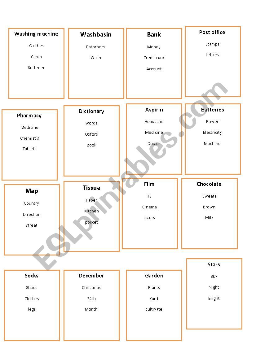 Taboo cards worksheet