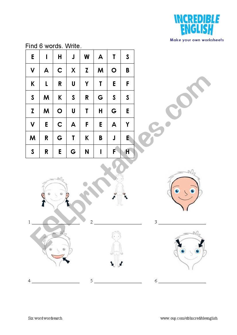 wordsearch_parts of the body worksheet