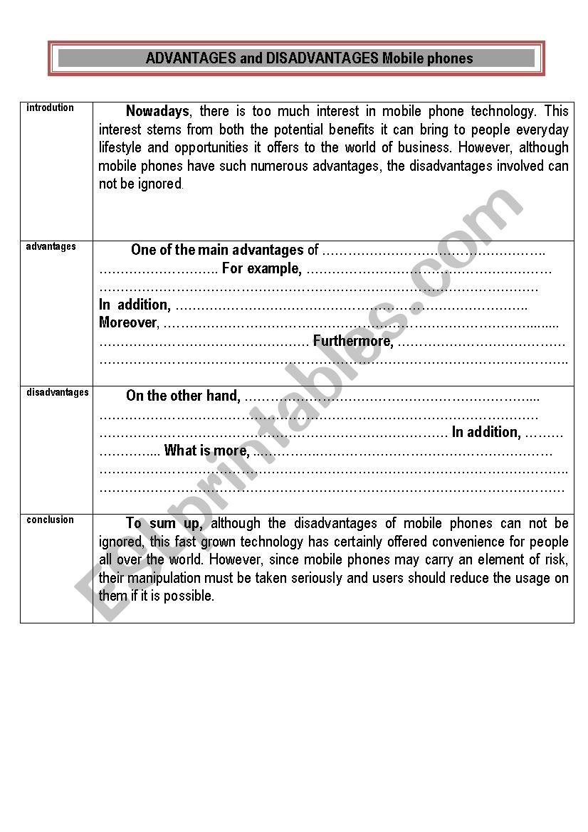 Writing ADVANTAGES and DISADVANTAGES essays