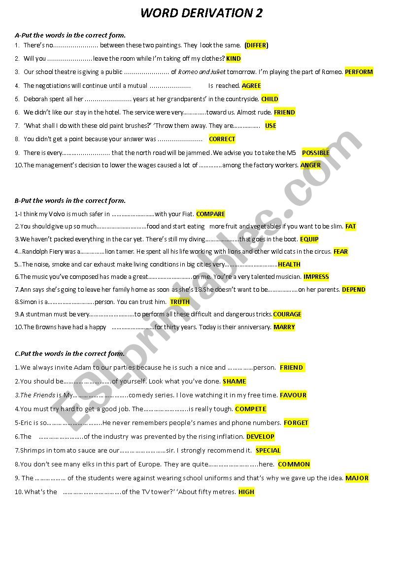 WORD DERIVATION-2 worksheet
