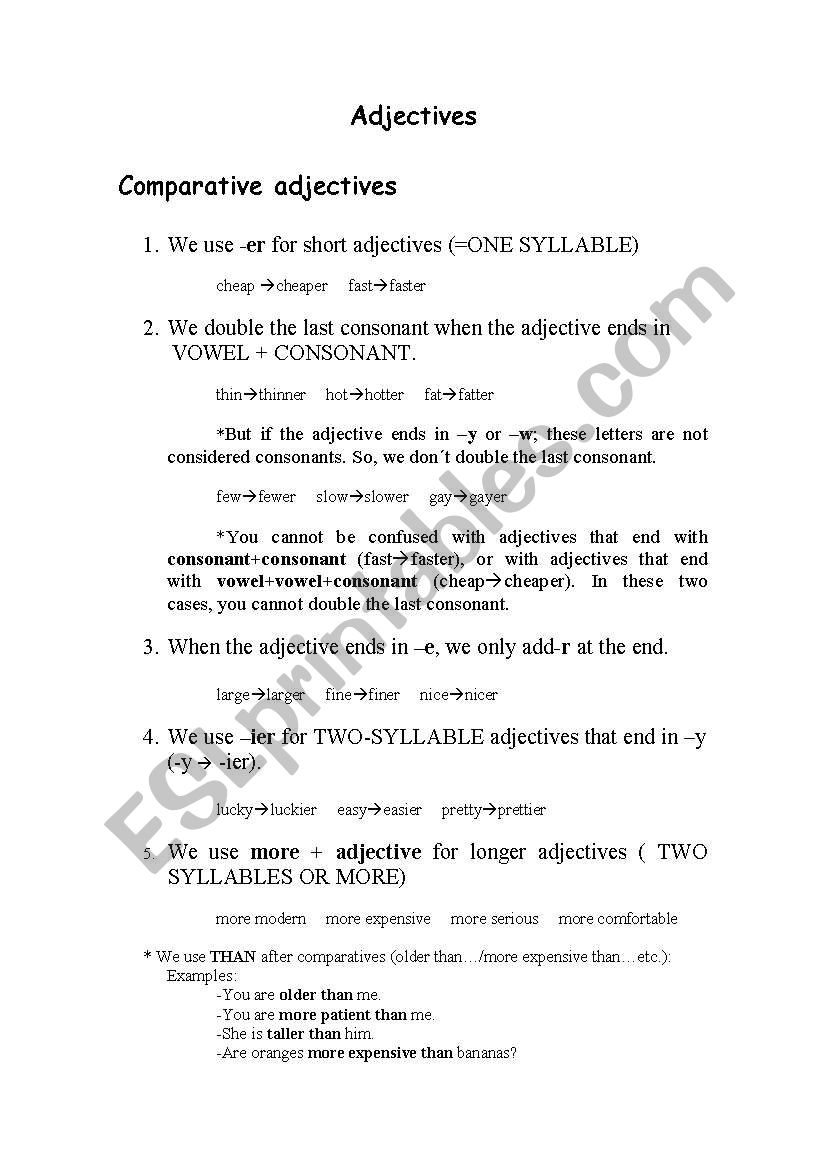 Comparative Adjectives worksheet