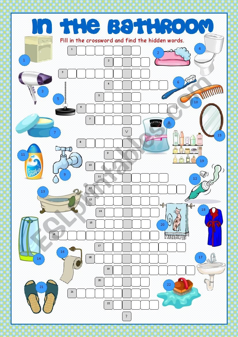 Bathroom Crossword Puzzle worksheet