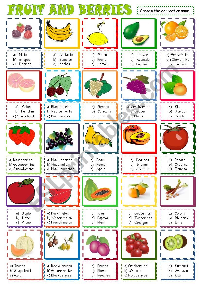 Fruit, nuts and berries:multiple choice