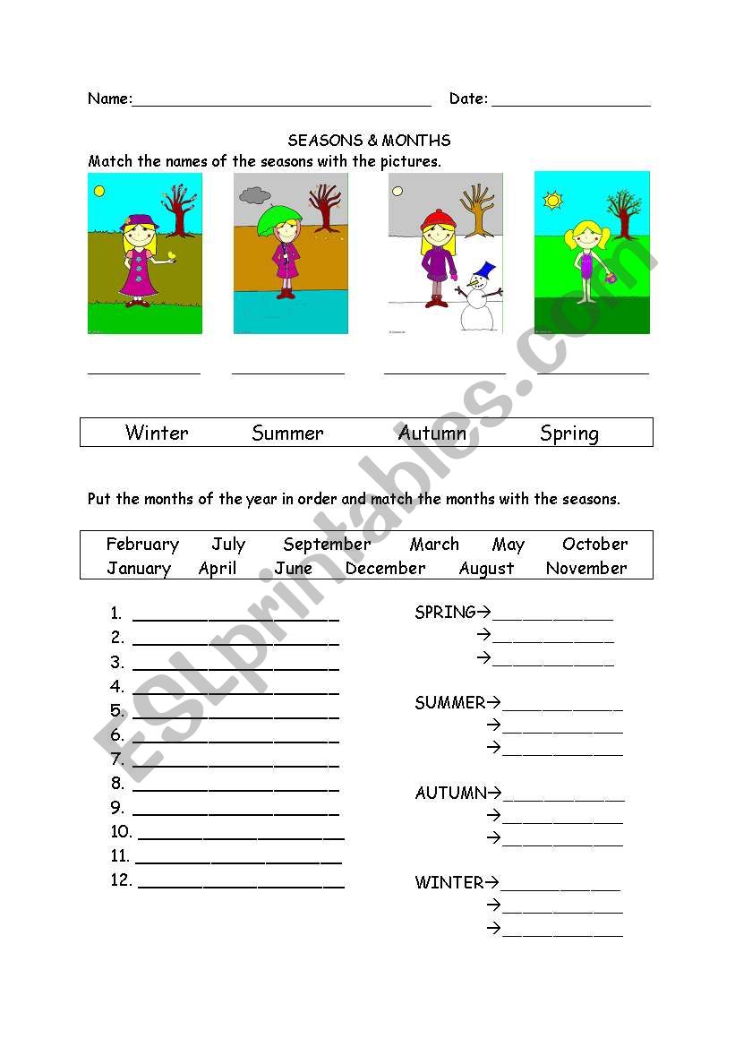 seasons & months worksheet