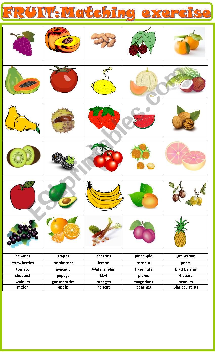 Fruit, nuts and berries:matching exercise