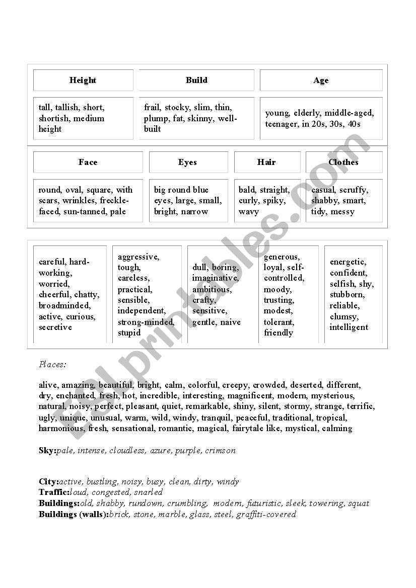 Descriptive Words worksheet
