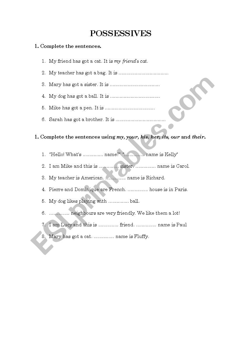 POSSESSIVES worksheet