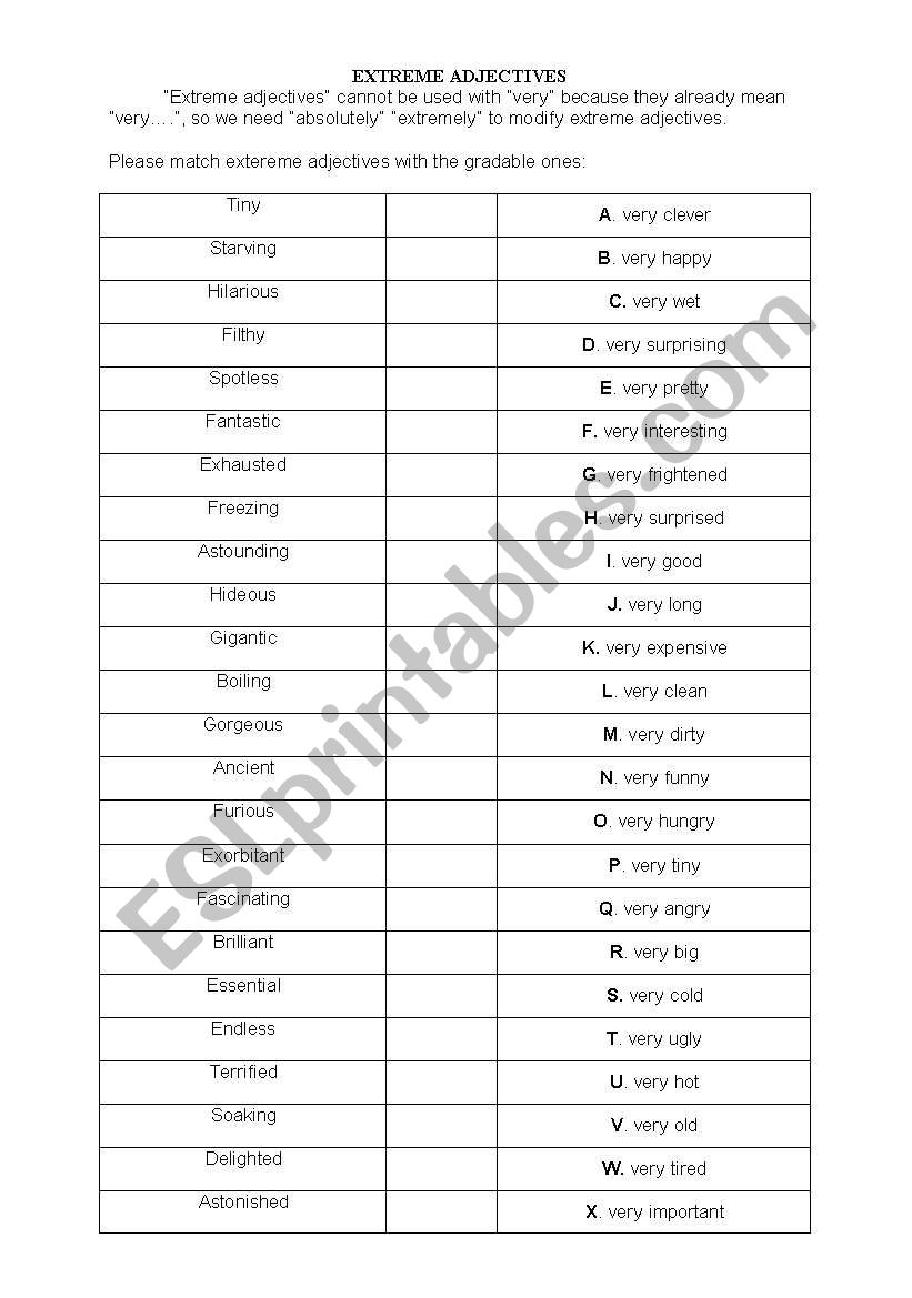 extreme adjectives worksheet