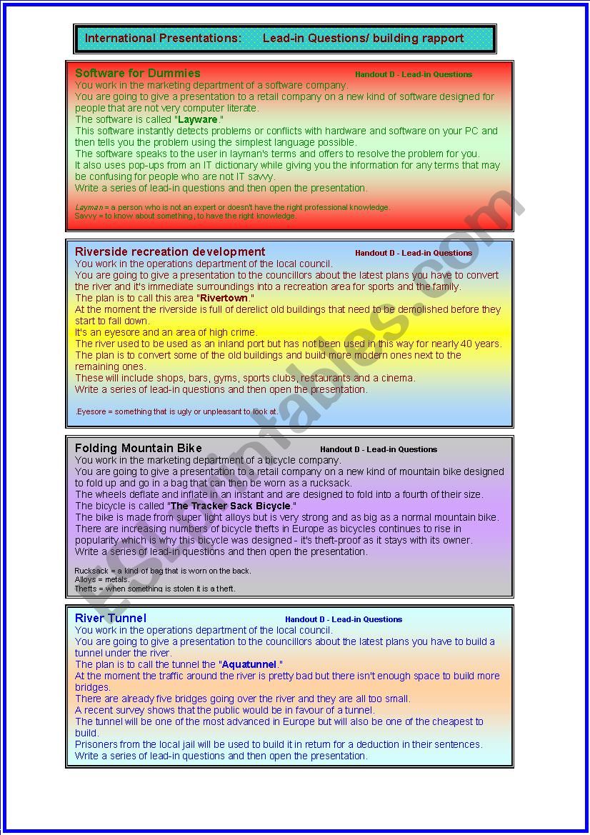 Business presentations - Lead-in question role-play