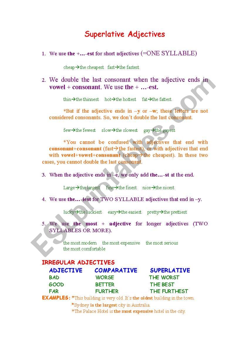 Superlative Adjectives Grammar